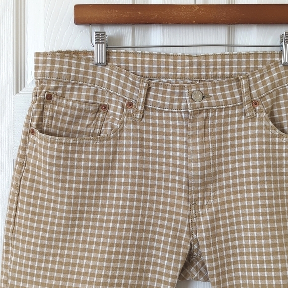 Levi's 504 Classic Checkered Plaid Regular Fit Jean Shorts Tan Brown White 38 - Picture 6 of 12